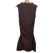 Quince Stretch Cotton Jersey Mock Neck Mini Dress Espresso Basic Sleeved M