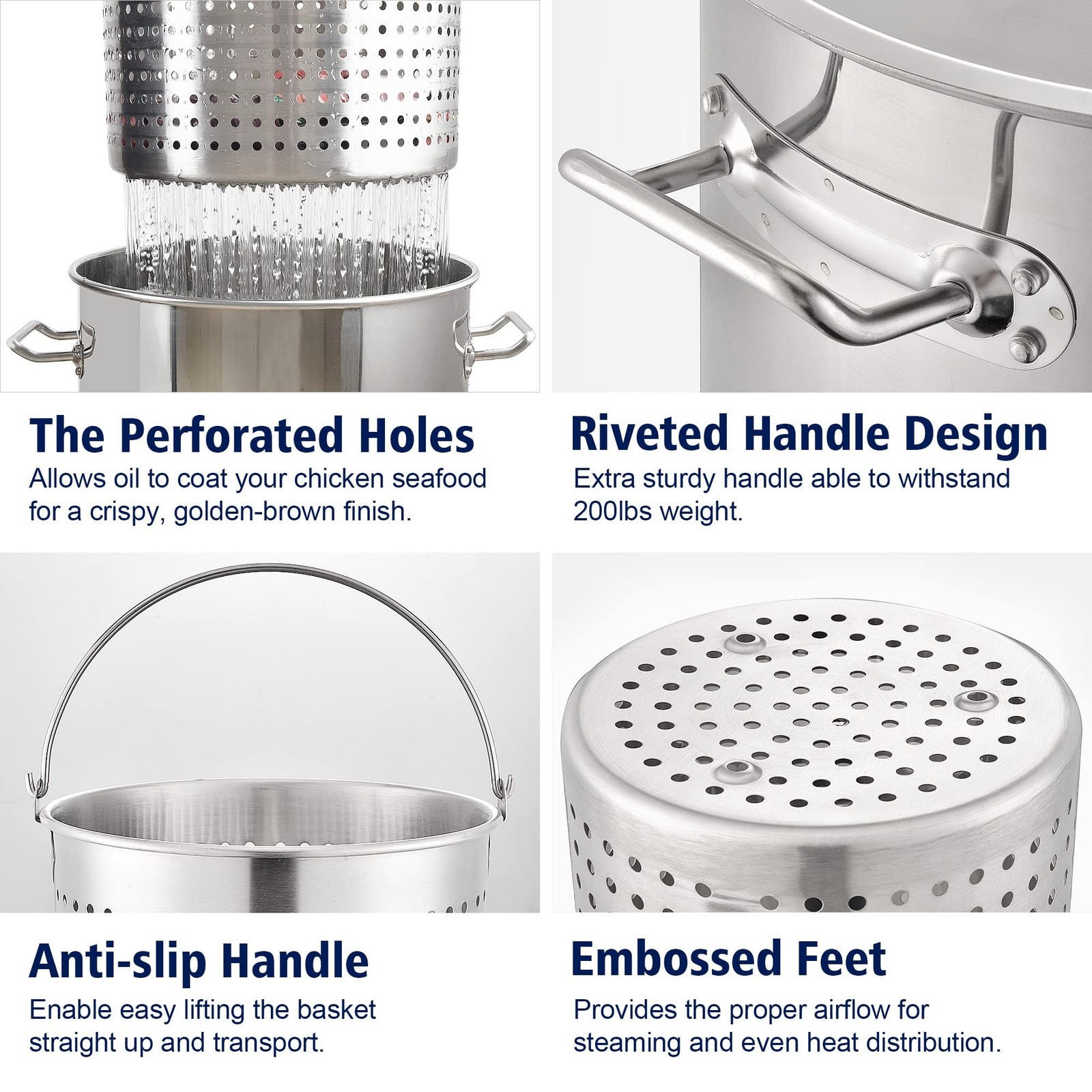 ARC 52QT Stainless Steel Stockpot for Crab Seafood Boiler Crawfish Pot with B...