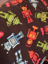 ROBOTS on Black Background Child Blanket Handmade 36 x 56 Hand Tied Green Bk