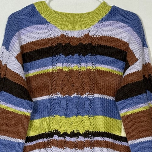 St Johns Bay NWT L Heavy Cable Knit Sweater Womens Multi Color Striped Colorful