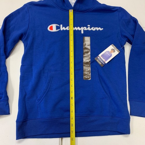 Champion Kids Logo Fleece Hoodie XL 14/16 Blue Pullover Sweatshirt - Picture 9 of 12