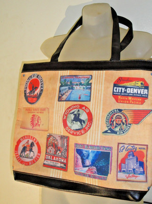 Salamander Graphix Nostalgic Road  Faux Patches Travel Zippered Tote Bag