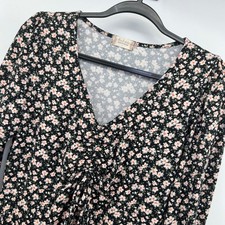 Altar'd State Floral Mini Dress Black Pink Long Sleeve V Neck Womens Large