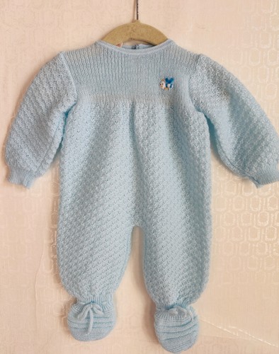 VTG RENRO ITALY BABY BLUE KNIT SWEATER EMBROIDERED ONE PIECE JUMPSUIT*3-6M