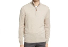 Nordstrom Cashmere Quarter Zip Pullover Sweater Men’s Tan Oxford Heather XL