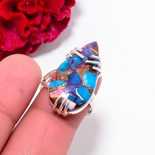 Copper Purple Turquoise Gemstone 925 Sterling Silver Ring S.8 R10255