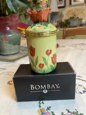 VTG Bombay Co. Porcelain Tulip Trinket /Candle Box NOS Yellow Orange