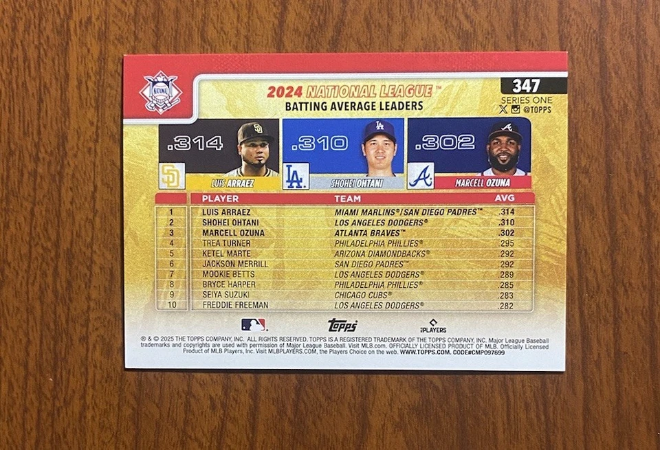 Shohei Ohtani Arraez Ozuna 2025 Topps Golden Mirror Variation SSP #347 Raro Foto 2 de 2