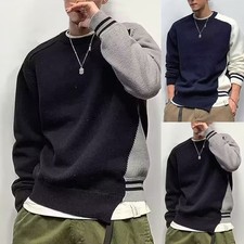 Casual Men Sweaters Knitted Jacquard Round Neck Loose Pullover Lightweight