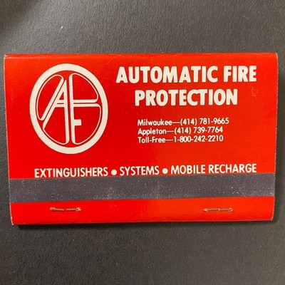 Automatic Fire Protection Milwaukee Appleton Full Matchbook c1975-85