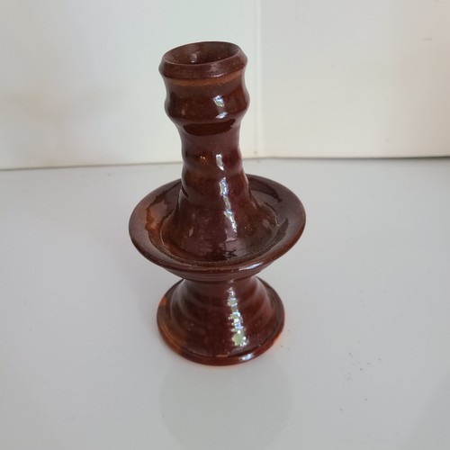 Jamestown Pottery Va Single Handle Brown Glazed Clay Candlestick Holder - Picture 4 of 7