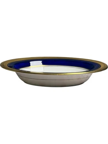 Aynsley England Buckingham Cobalt Blue & Gold 10" Oval Vegetable Bowl Bone China