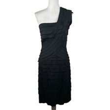 Tadashi Shoji Black One Shoulder Layered Special Occasion Cocktail Dress Size 6