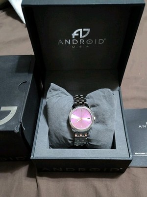 RARE ANDROID ARAGON WOMAN'S WATCH PINK DAIL SILVER BAND BRAND NEW BOX & PAPERS