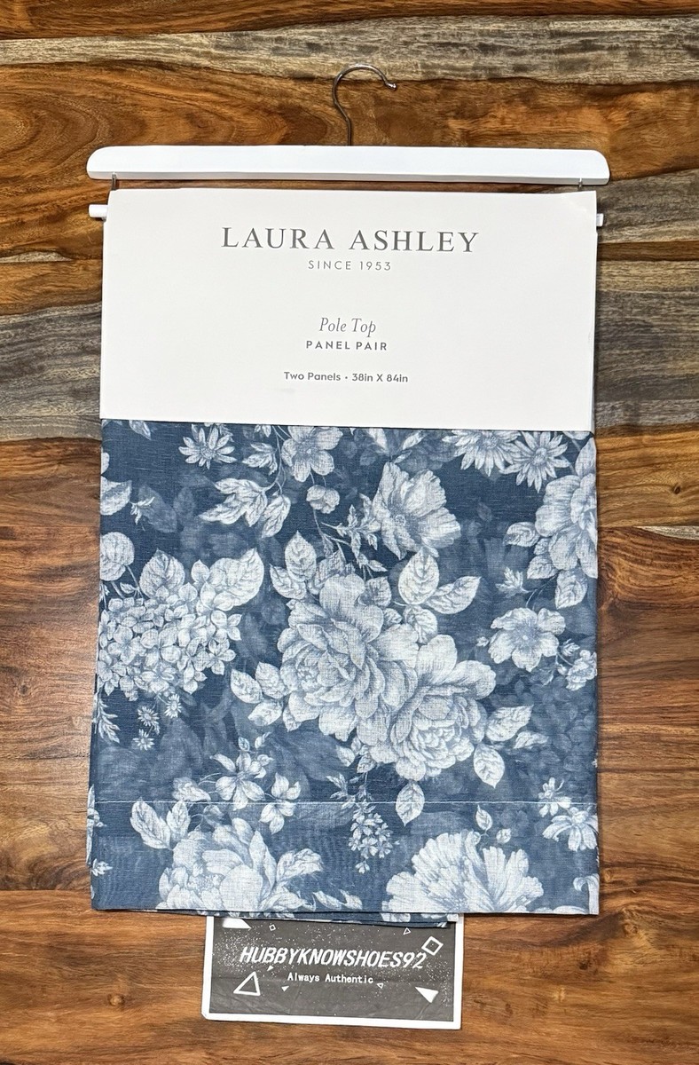 LAURA ASHLEY Bridgette Blue White Floral Window Curtains 2 Panels