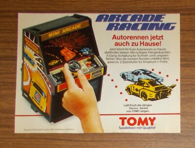 Seltene Werbung TOMY Arcade Racing - Autorennen jetzt auch zu Hause! 1982