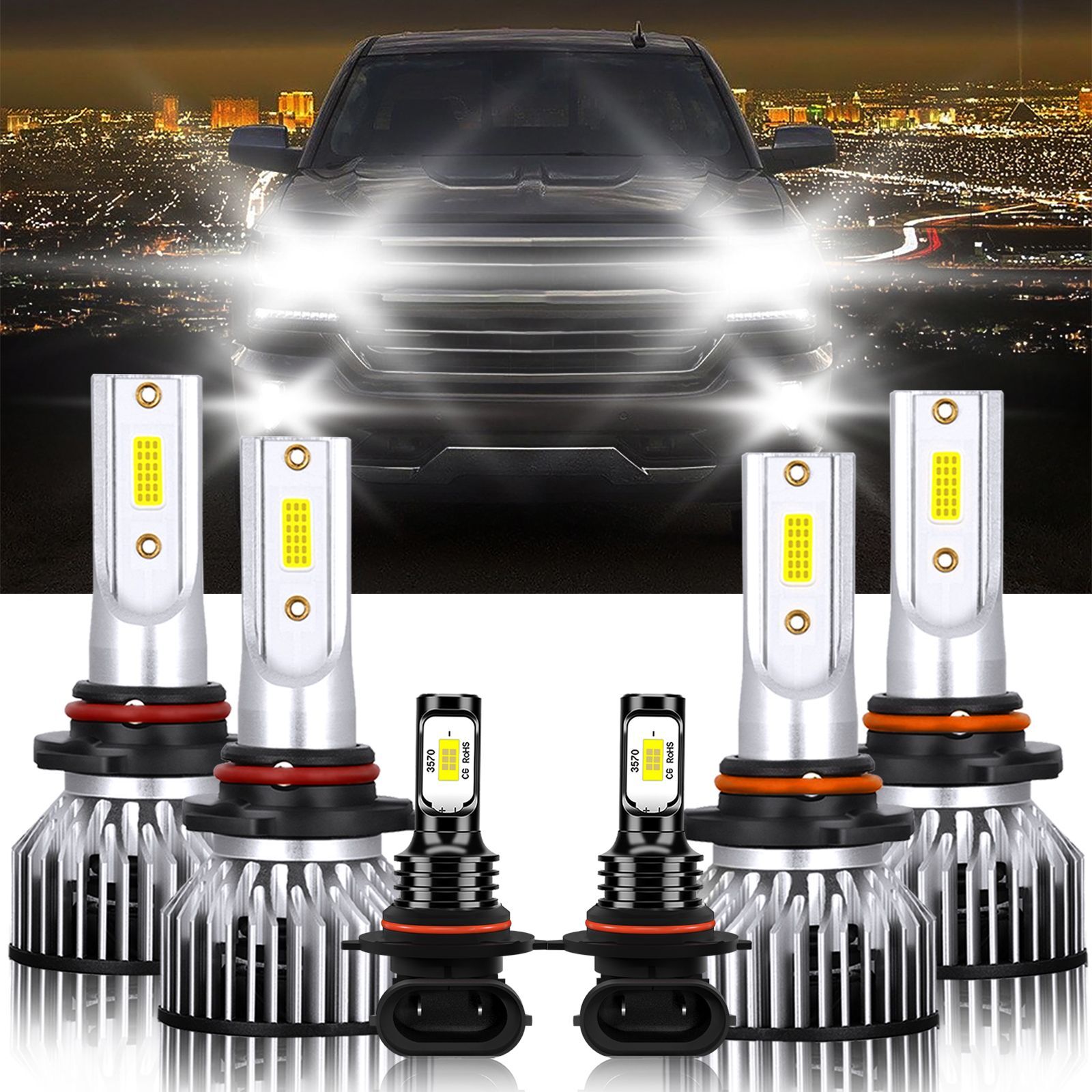 6Pcs LED Headlight Fog Light Bulbs Combo For Chevrolet Silverado 3500 2003-2006