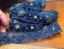 vintage 1960s embroidered metal glass hand sewn metallic 7/8" trim 1yd