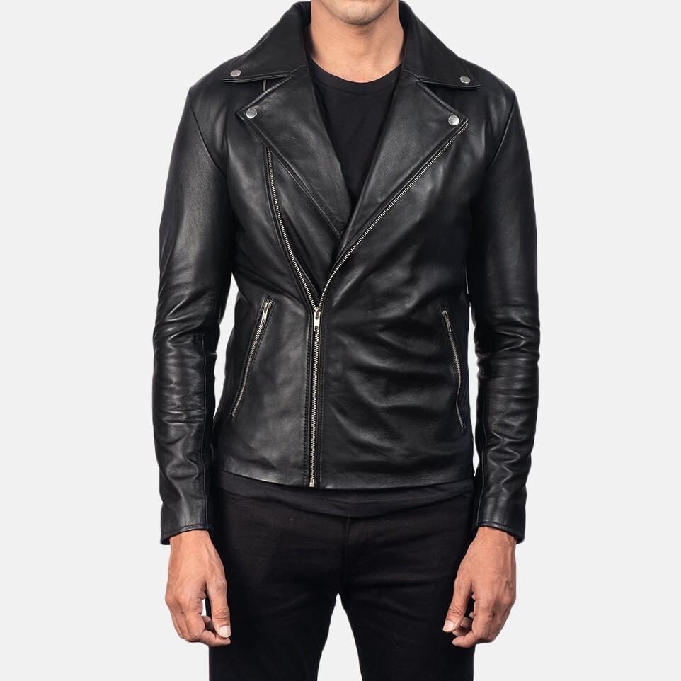 Men's Cafe Racer Asymmetrical Black Genuine Leather Biker Jacket