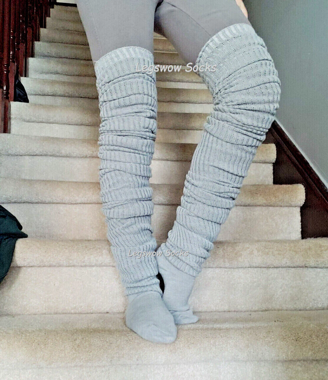 Long Loose Thigh High Slouch Socks Over The Knee Japanese School Girl Cable Knit