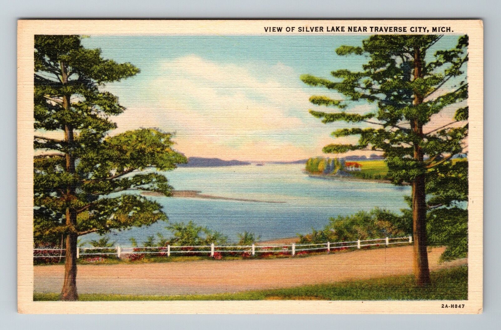 Traverse City MIMichigan, Scenic View Of Silver Lake Vintage Souvenir
