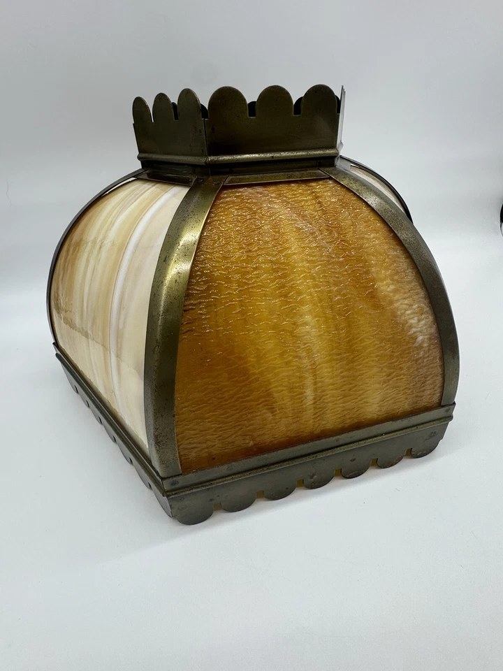 Lámpara colgante antigua vintage de vitral marrón y beige FNF Foto 3 de 4