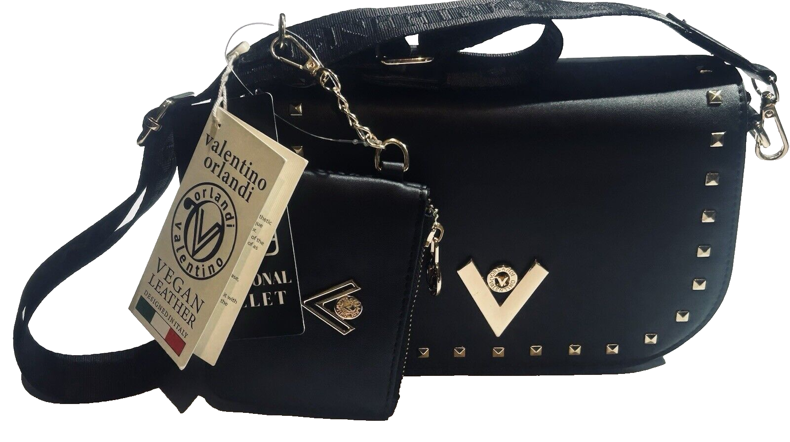 Valentino Orlandi Black Vegan Leather Bag with Wallet New With Tags