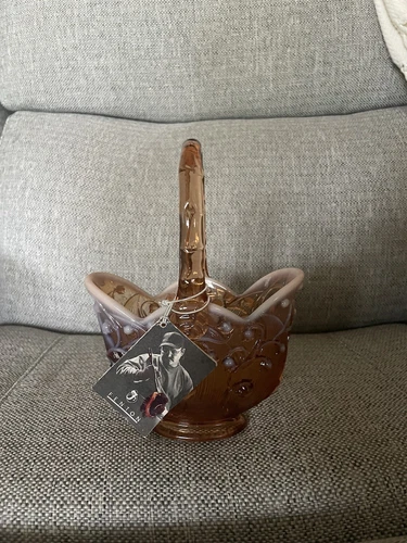 Fenton Glass Basket Lily Of The Valley Cameo Opalescent