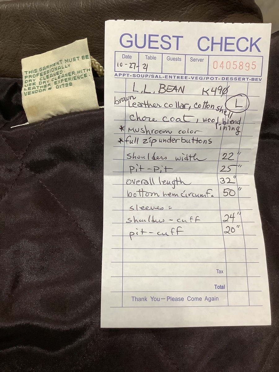 L.L. BEAN Canvas Wool Lined Leather Collar Chore Yard Coat L.L. BEAN Canvas Wool Lined Leather Collar Chore Yard Coat