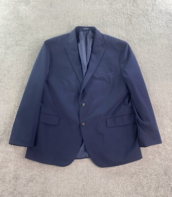 Stafford Suit Jacket 44 R Blue Polyester Travel Stretch Solid
