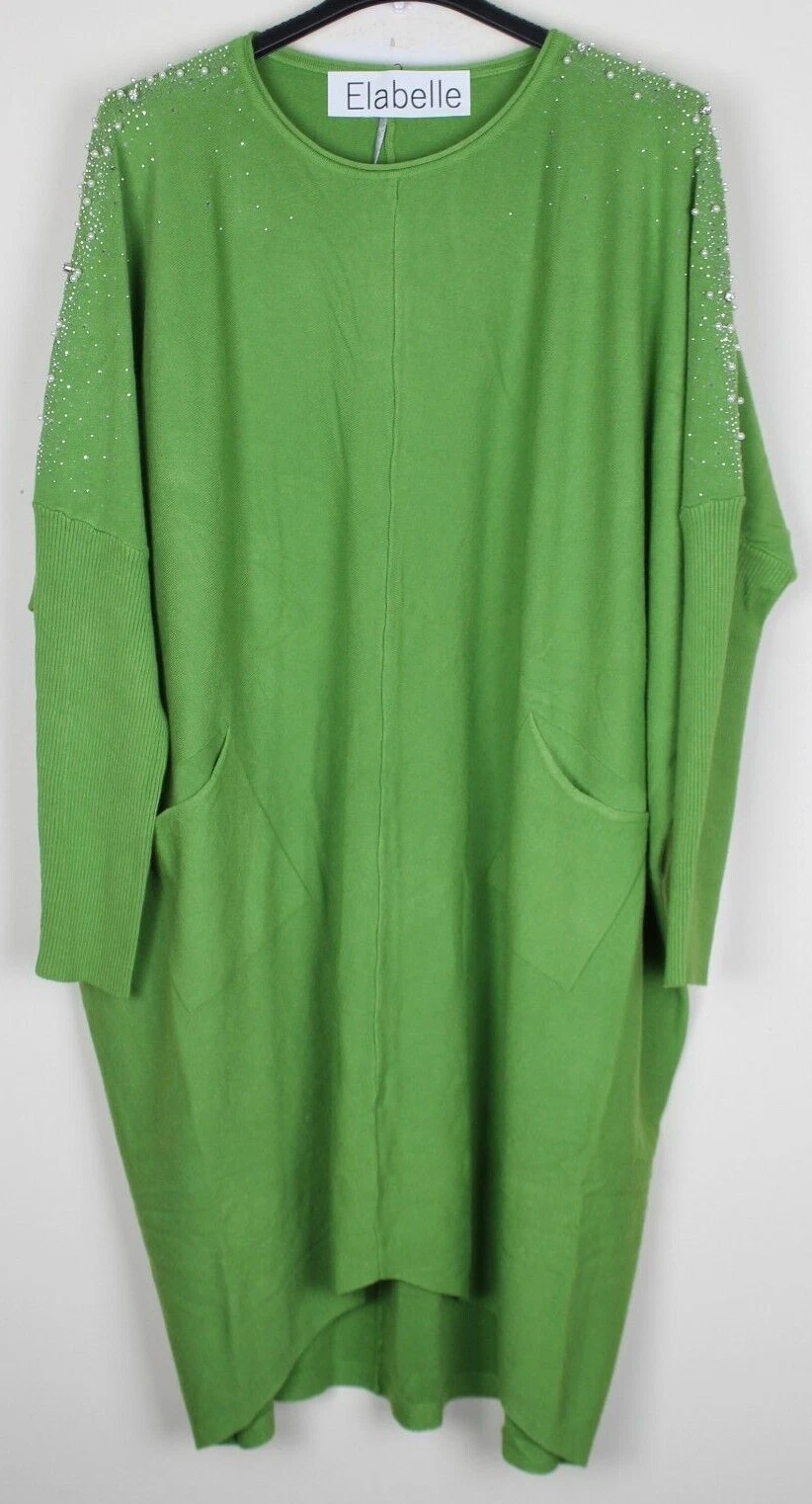 OFF WHITE Abito da donna Lagenlook maniche da pipistrello scintillante perla diamante design a costine lavorato a maglia