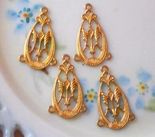 #1473K Vintage Filigree Connectors Victorian Art Nouveau ORNATE antique Gold NOS