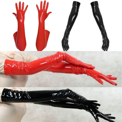 Womens Glossy PVC Leather Long Gloves Halloween Cosplay Evening Party PU Mittens