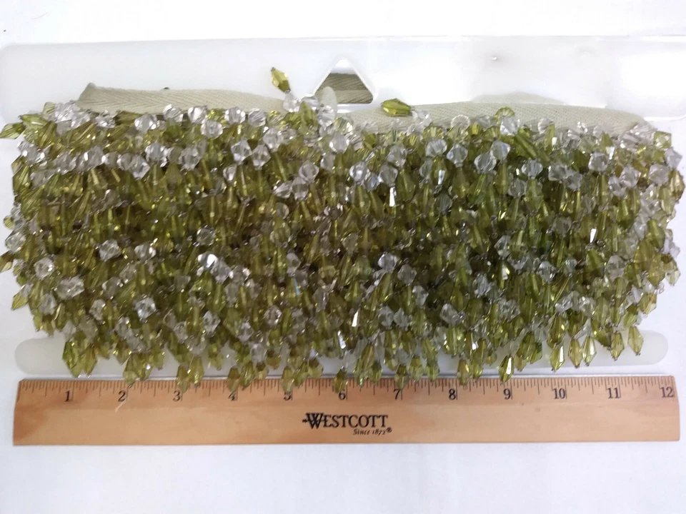 Nuevo Borde de Flecos Diamante Cuentas 12 yardas Perno Chartreuse Verde y Transparente Foto 2 de 2