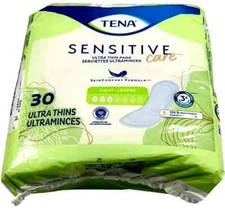 Tena Sensitive Care Ultra Thin Light Incontinence Pads Regular 30 Count