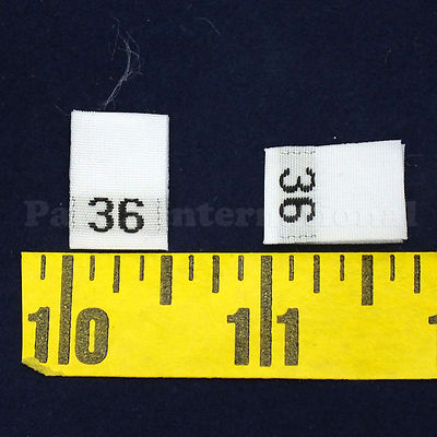 1000 pcs WOVEN GARMENT SEWING SIZE 36 LABELS in White w Black Letter ...