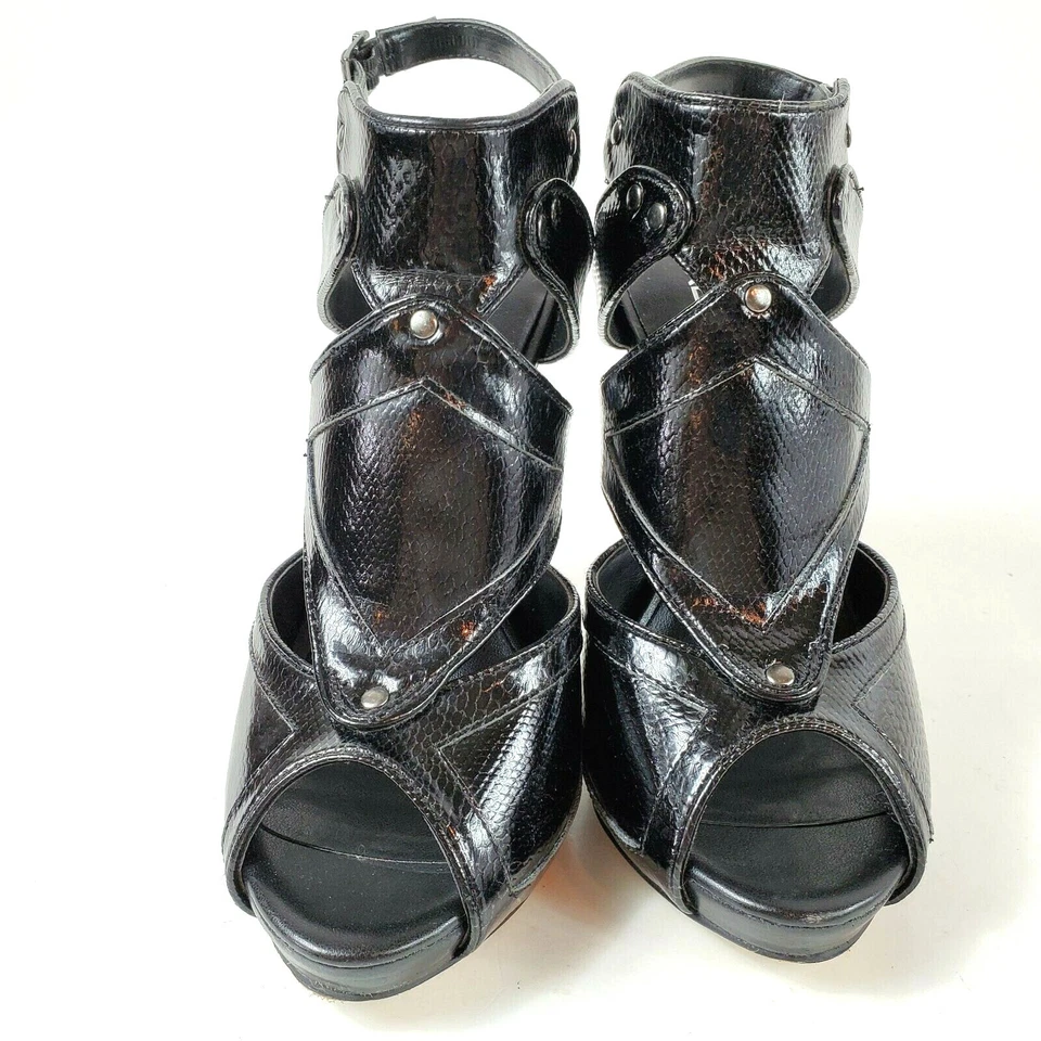 Mujer Aldo Zapatos de Tacón Alto Sandalias Correa al Tobillo Negro Brillante Talla 38B EU 7.5 US Foto 4 de 4