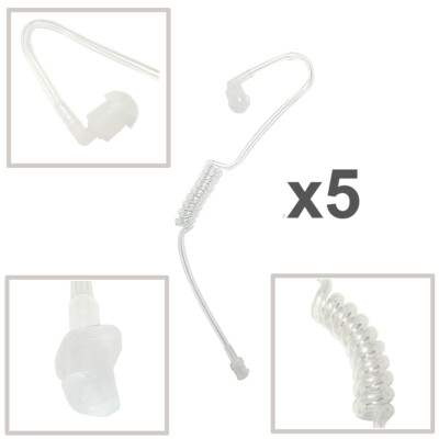 5x Clear Transparent Coiled Acoustic Cord Air Tube for 2-Way Radio Mic Earpiece