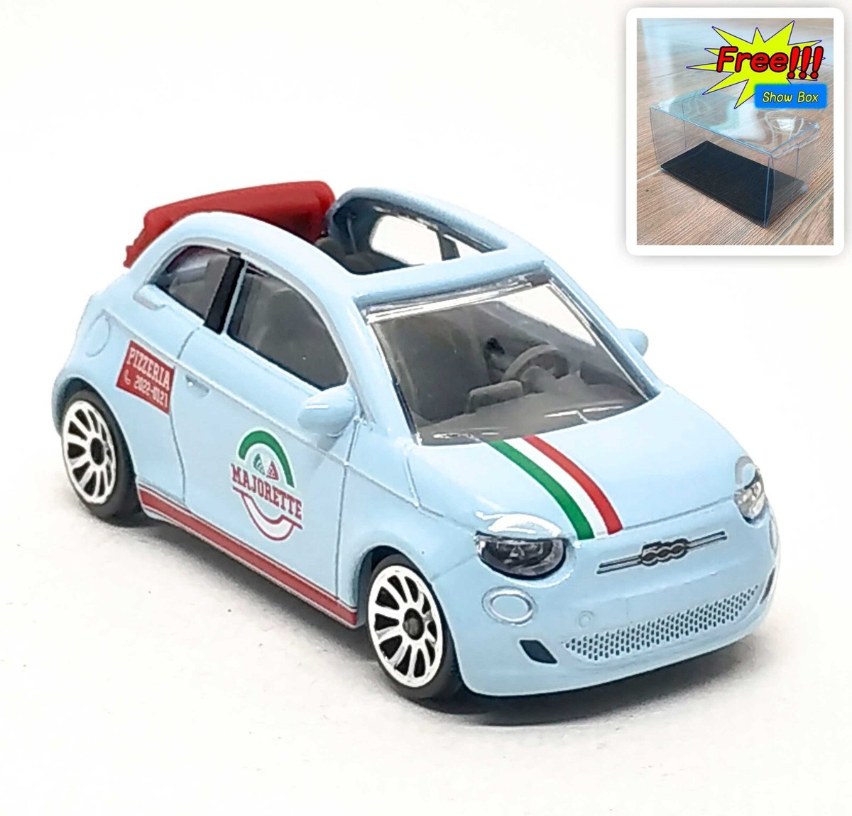 Majorette Fiat 500 icon Cabriolet - Pizzeria - Light Blue 1:55 (3