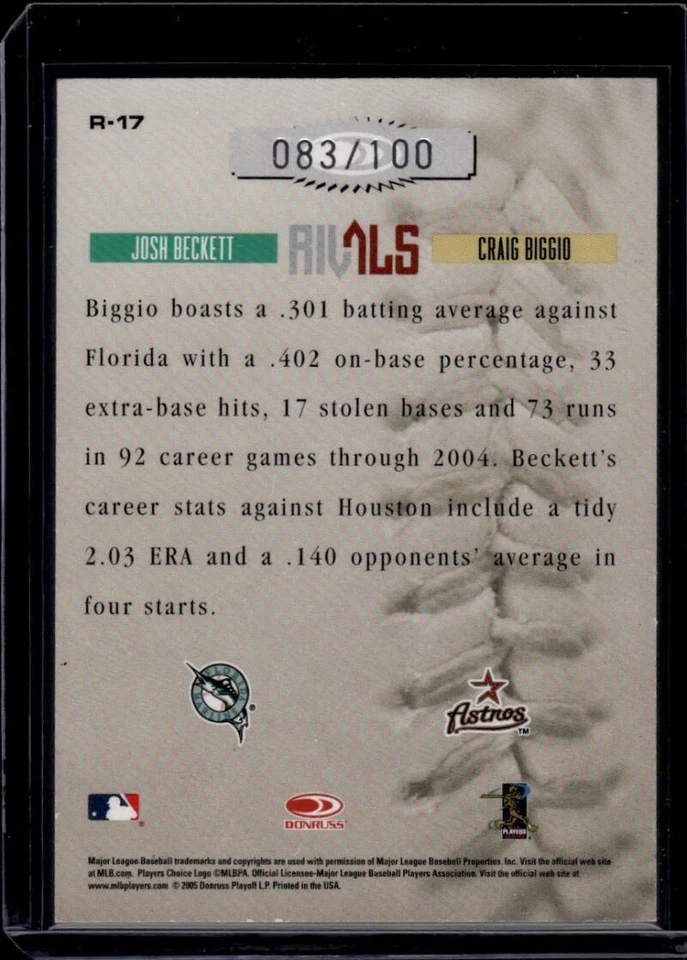 2005 Donruss Leather and Lumber Rivals Silver #R-17 Josh Beckett/Craig Biggio - Image 2 of 2