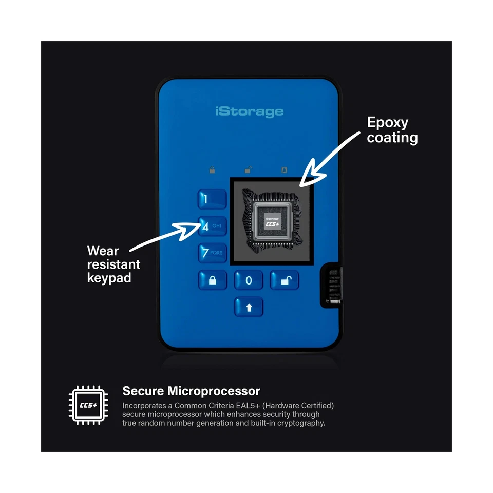 iStorage diskAshur2 HDD 500GB Blue - Secure portable hard drive - Password pr... - Image 4 of 4