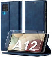 HandyhüLle Samsung Galaxy A12 M12 Leder SchutzhüLle Wallet Blau