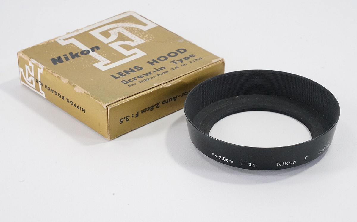 NIKON SHADE/HOOD FOR 28/3.5, MARKED IN CM, WITH WORN BOX