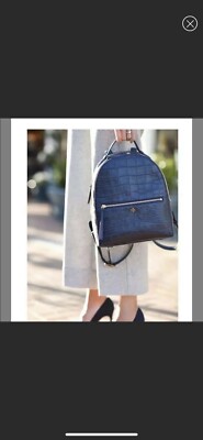 Tory Burch Croc Embossed Backpack BLUE Leather - Stunning - NWT