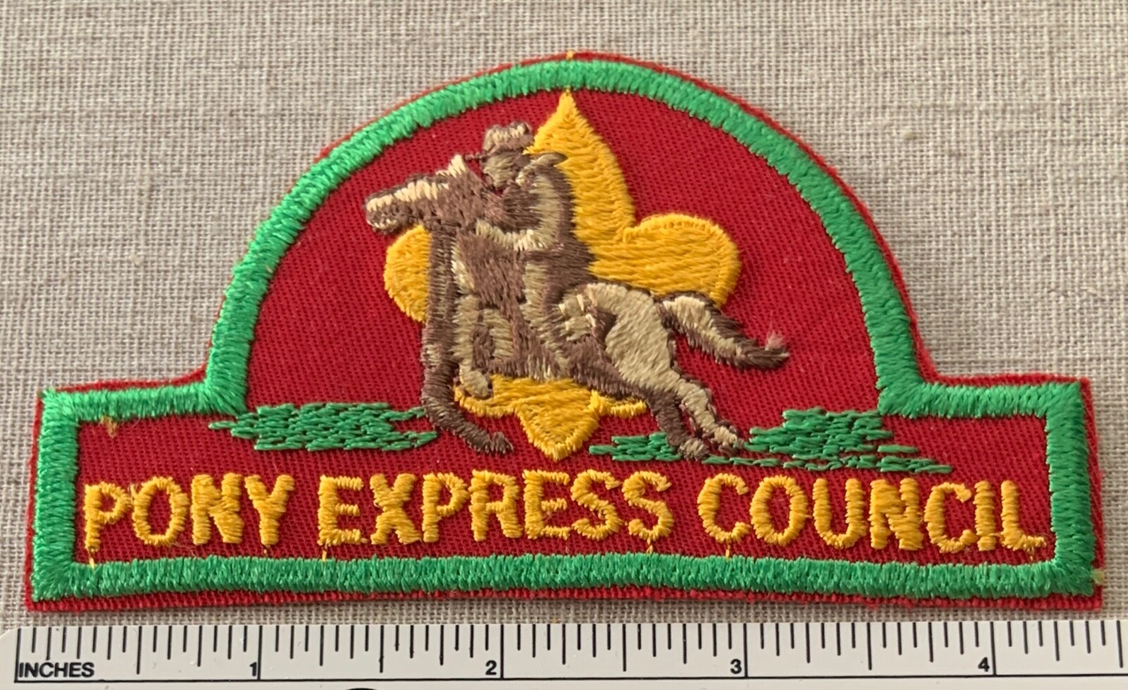 Vintage PONY EXPRESS COUNCIL Boy Scout Uniform Strip PATCH CSP Hat Shaped BSA CP