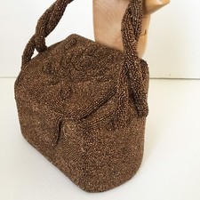 VTG 40s K  G Charlet French Copper Glass Beaded Box Bag