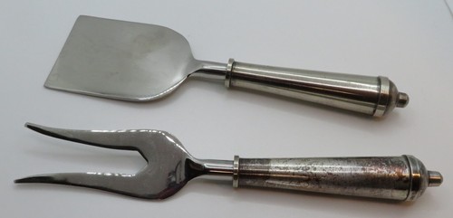 2 Pc Vintage India Cheese Serving Set Fork Spade Used Silver Tone Unmarked 6-1/4 - Picture 10 of 10