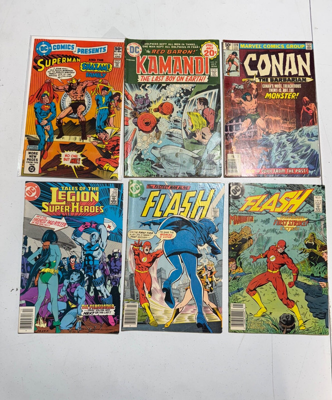 VINTAGE MIXED COMIC BOOK LOT OF 6 DC COMICS SUPERMAN FLASH CONAN KAMANDI