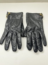 Black Leather Gloves With Gold Tone Buttons And Chain