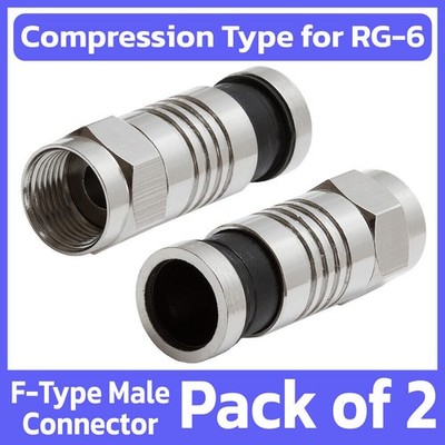 2 Pack F-Type Compression Connector for RG6 Coaxial Cable Coax Wire Waterproof